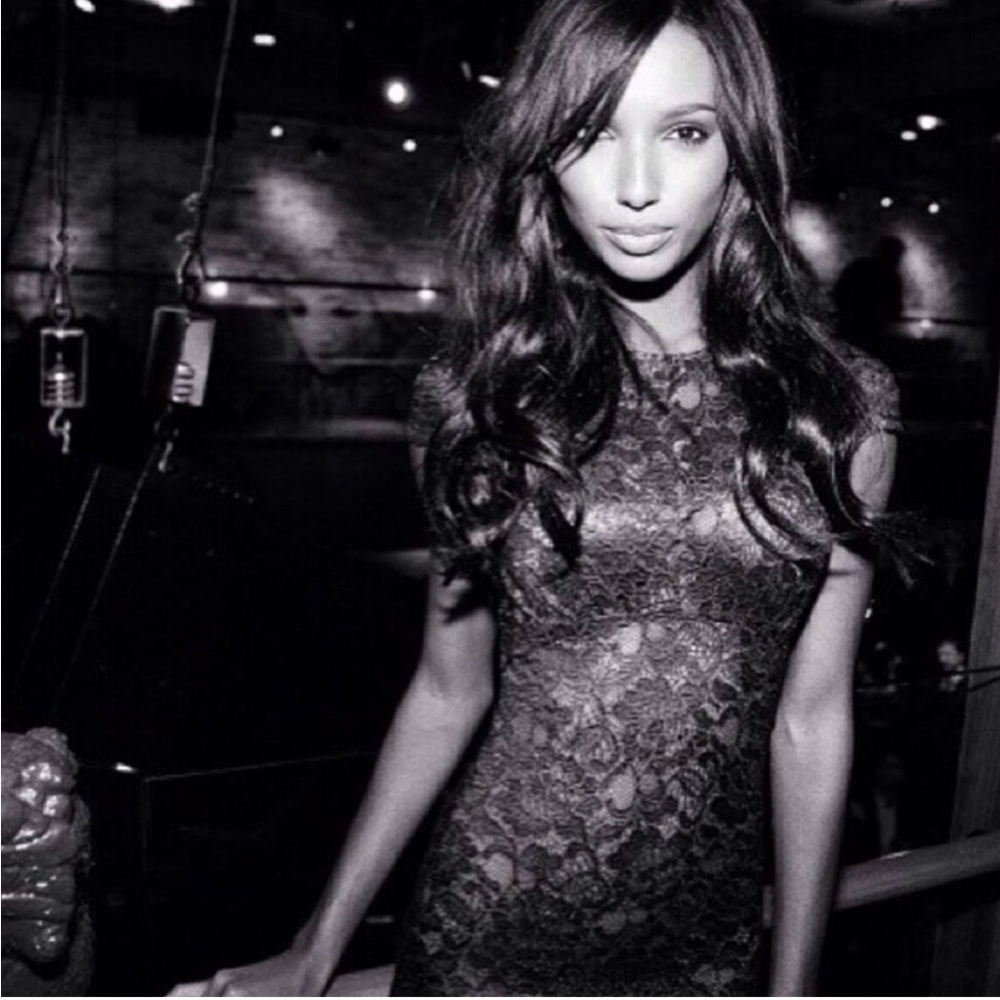 L’AGENCE Black Metallic Lace Silk Dress